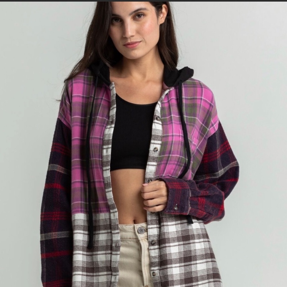 BDG urban outfitters Serena hooded checkered Button up shirt